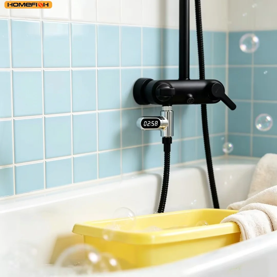 LED Display Household Water Shower Thermometer 5-85℃ Flow Self-powered Water Thermometer Monitoring Baby Care Energy Smart Meter