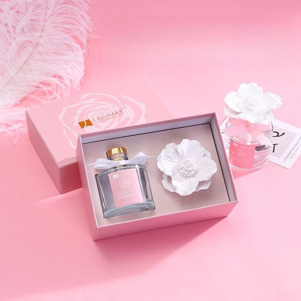 Pink Reed Diffuser Set, Gypsum Flower 6.76 fl oz (200 ml), Home Diffuser for Bathroom Living Room Decor, Romantic Present