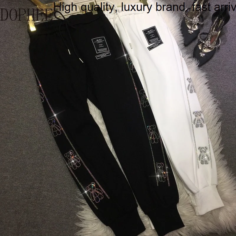 

Bears Hot Cartoon Drilling Female Sweatpants New Autumn Winter All-match Elastic High Waist Harem Pants Sports Leisure Trousers