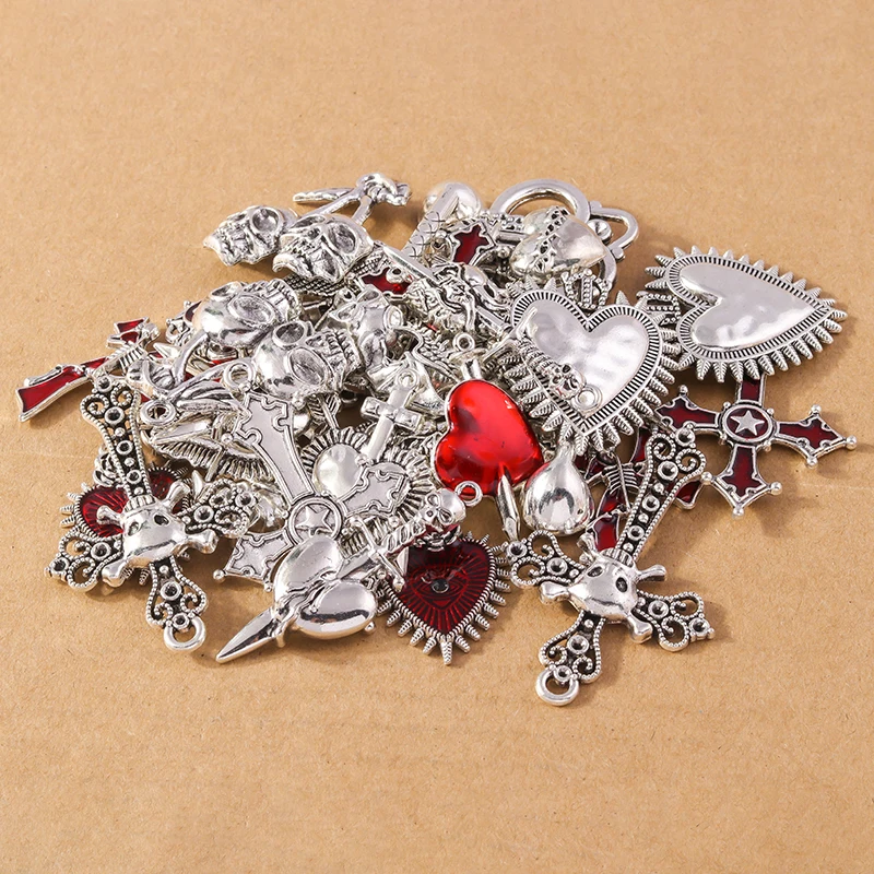 4 stücke Vintage Gothic Cross Charms Metall Herz Schädel Anhänger für Ohrringe Halskette Schmuck machen DIY Accessoires Ergebnisse