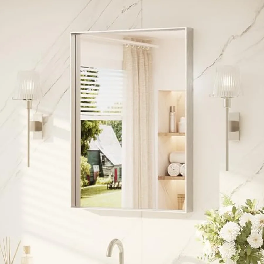 

Bathroom Mirror 22" x 30" Vanity Mirror for Over Sink Tempered Glass Modern Farmhouse Rectangle Frame Wall Mirrors for Bathroom