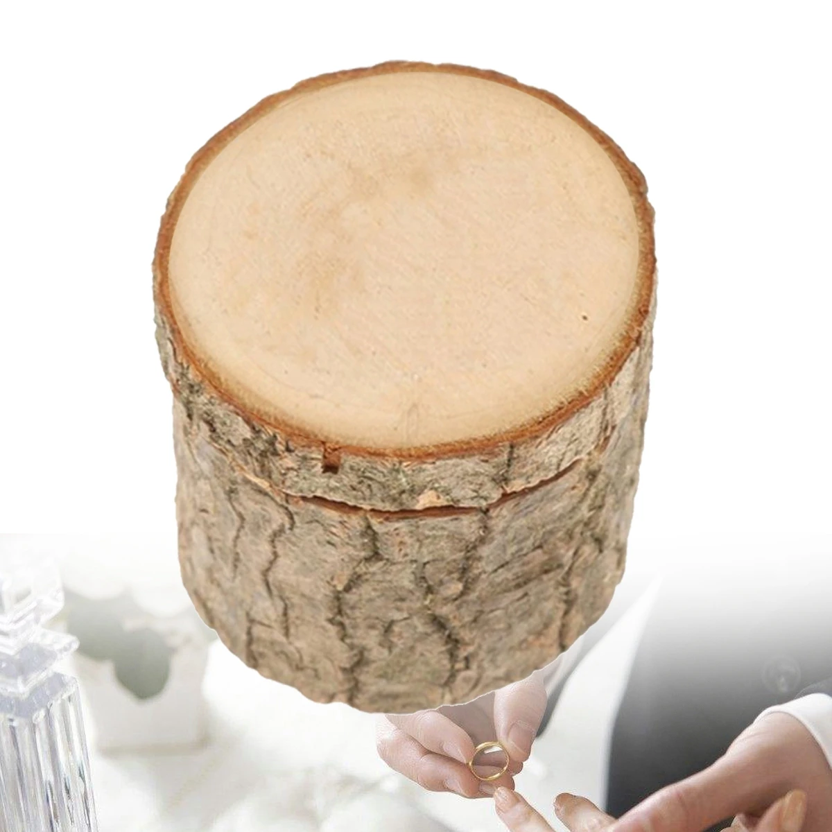 

Wooden Ring Box Rustic Wedding Decor Engagement Storage Proposal Container Natural Tree Wood Smooth Inner Wall