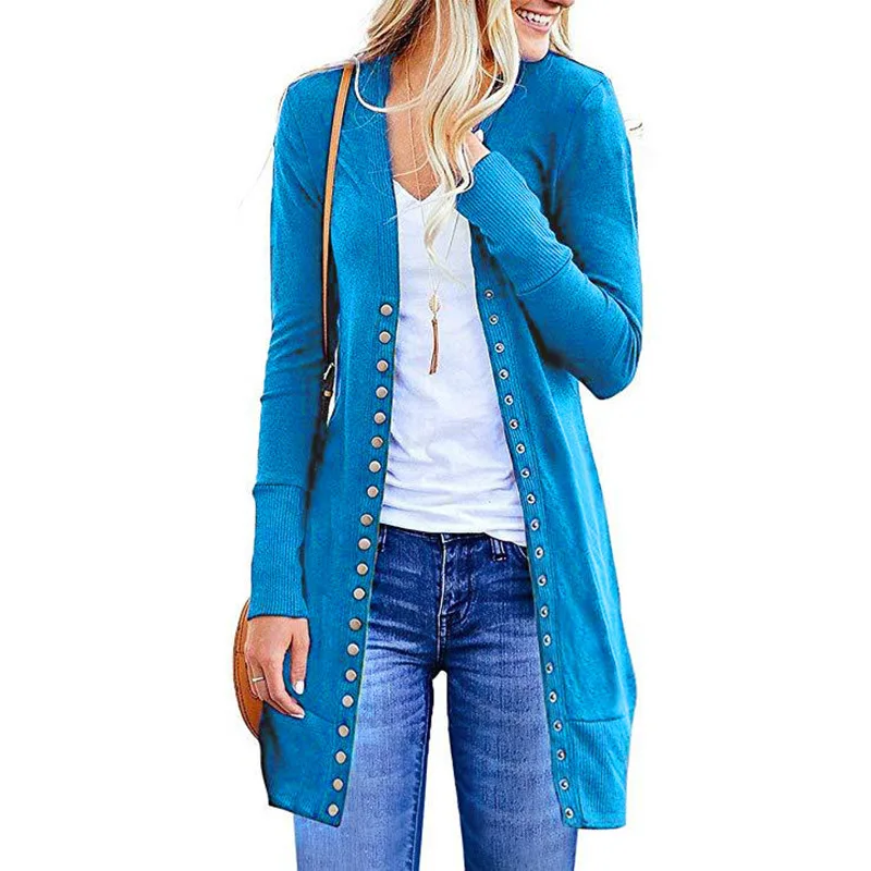 2024 autumn new hot Europe and the United States plus-size ladies fashion long button solid color cardigan coat women