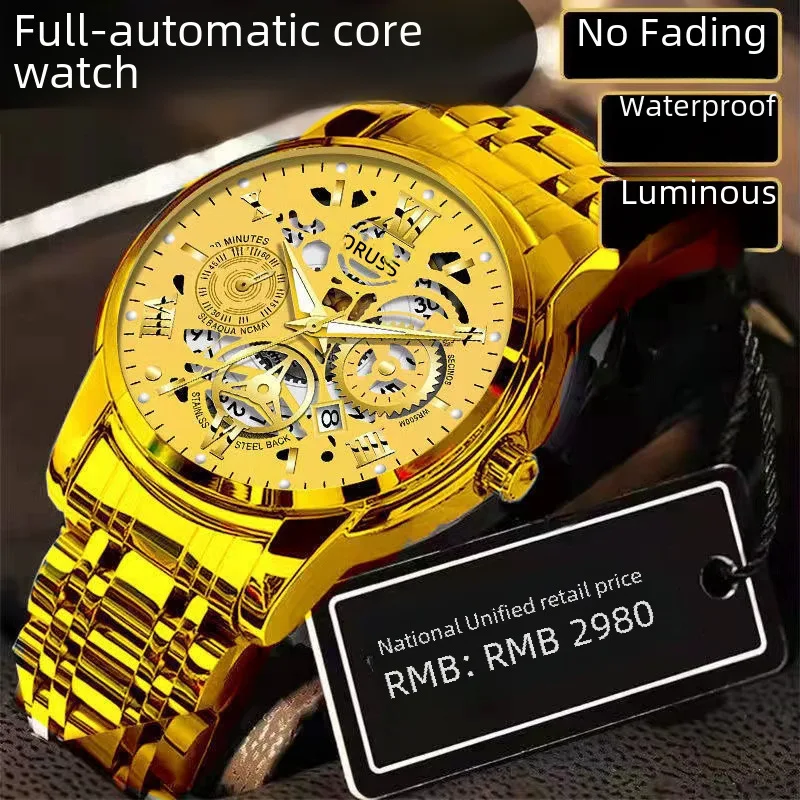 Reloj Mecánico oficial para hombre, resistente al agua, luminoso, hueco, calendario, moda Cl