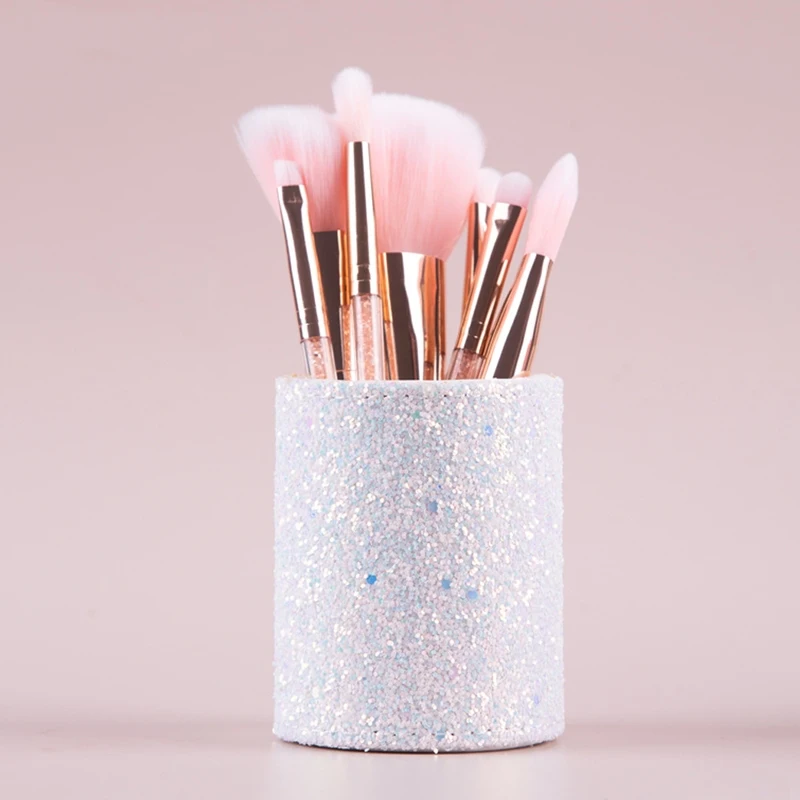 Glitter Makeup Brush Holder Cylinder Cosmetic Storage Cup Desktop Vanity Organizer Beauty Tool Pen Holder Table Decor Accessorie