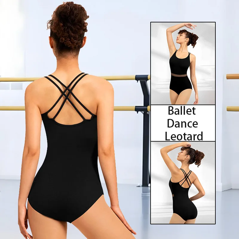 المرأة مزدوجة السباغيتي الأشرطة الكلاسيكية أكمام بروتيل الباليه ملابس رقص الجمباز للكبار الرقص تانك القمم مع بطانة أمامية ناعمة