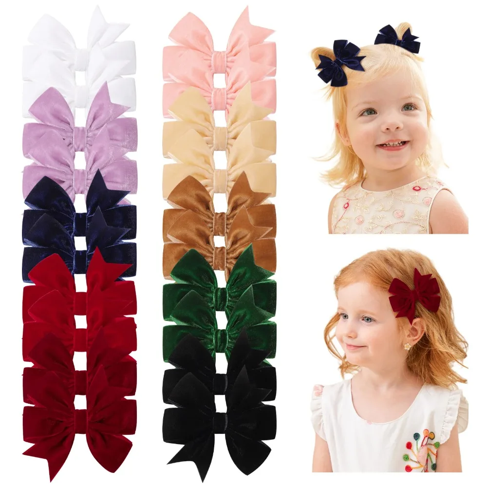 2 teile/satz Handgemachte Samt Bogen Haar Clips für Baby Mädchen Vintage Weihnachten Rot Grün Bowknot Haarnadeln Haarspange Haar Zubehör