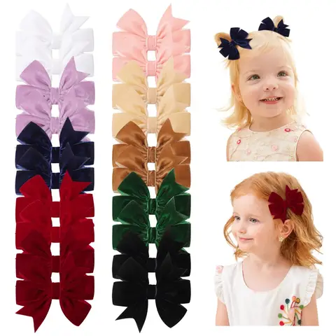 2pcs/set Handmade Velvet Bow Hair Clips for Baby Girls Vintage Christmas Red Green Bowknot Hairpins Barrette Hair Accessories