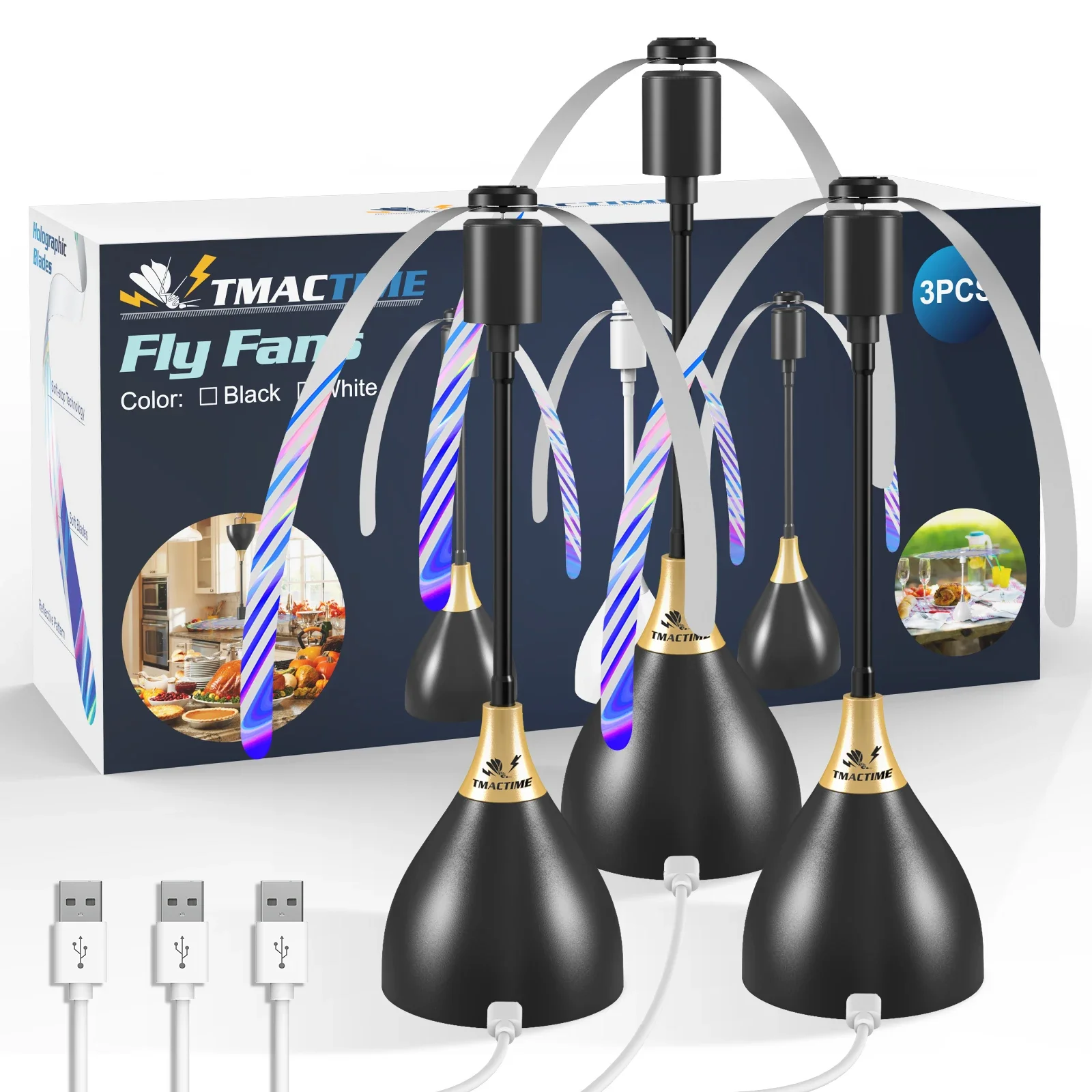 2PC/3PC fly repelling fan, USB interface insect repelling fan, portable table fan, suitable for picnics gatherings, barbecues image 3