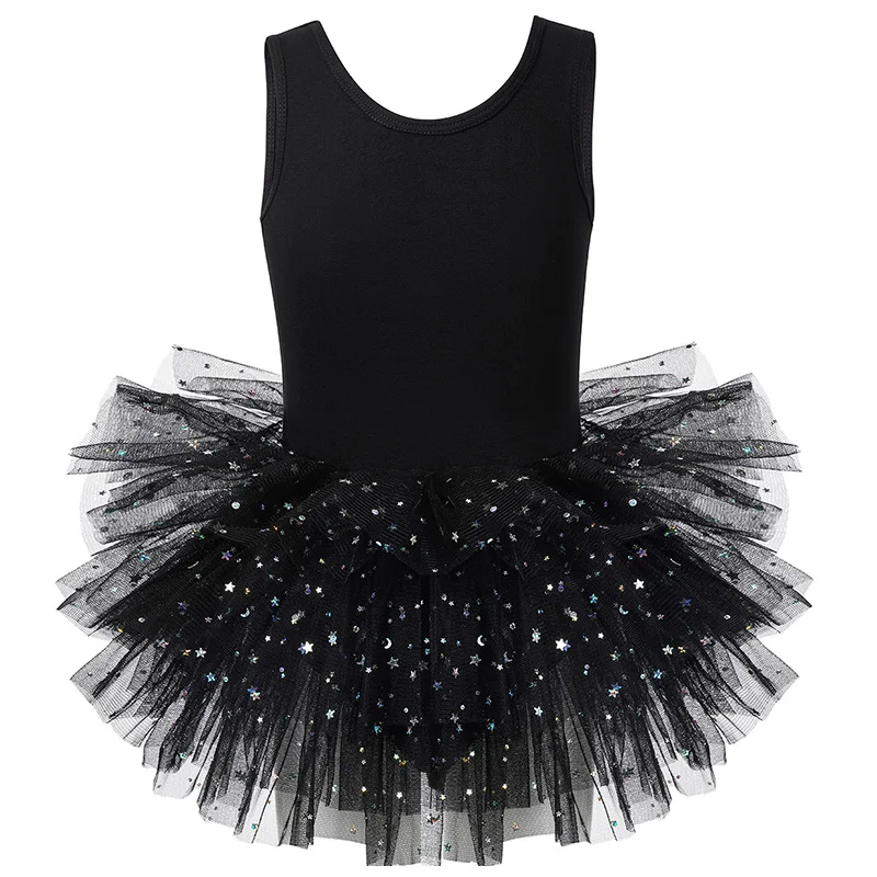 Танцевальная майка-пачка для девочек, балетное танцевальное трико для детей, танцевальная практика с блестящим дизайном и юбкой на промежности
