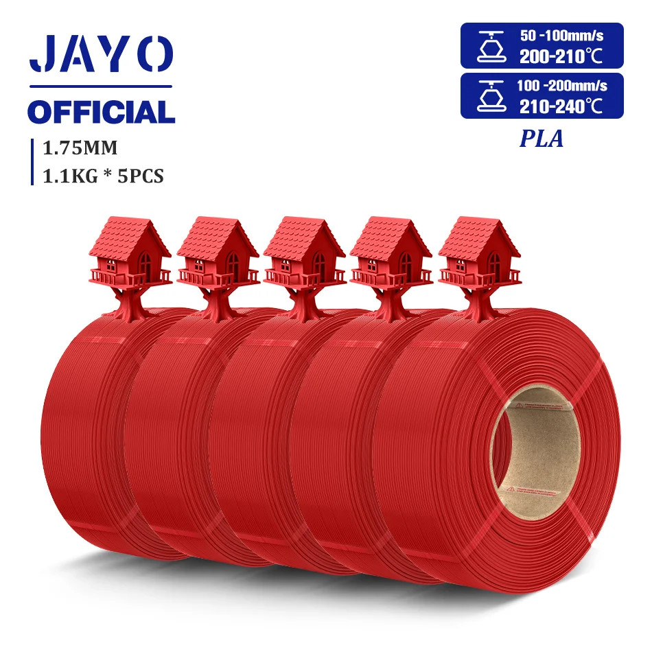 JAYO PLA/PETG-Filament 1,75 mm PLA Plus Nachfüllfilament für 3D-Drucker, geeignet für Bambu Lab Filament und wiederverwendbare Spule, 5 Rollen