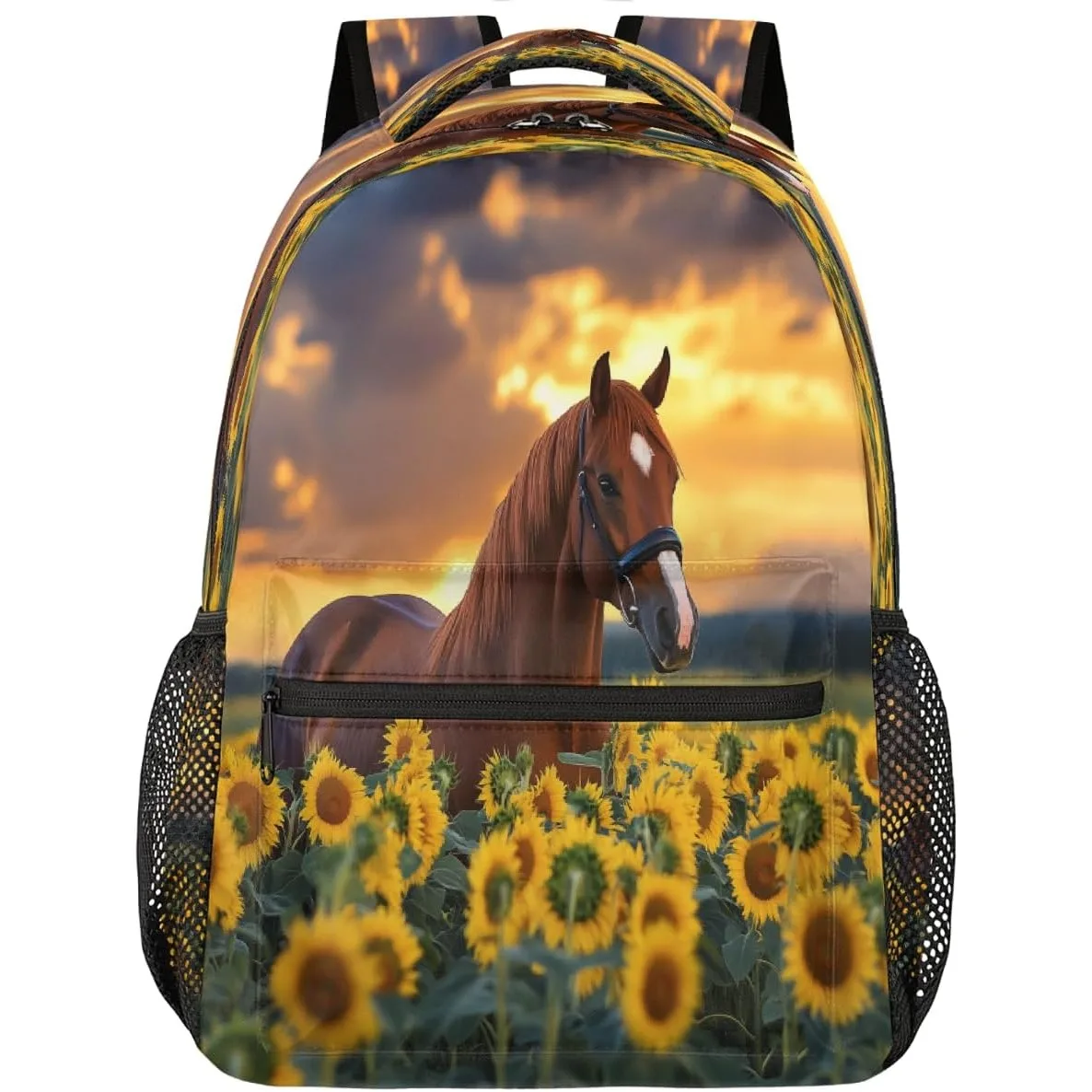 

Brown Horse Sunflower Backpack Laptop Backpacks Casual College Travel Bag Hiking Daypack for Women Men