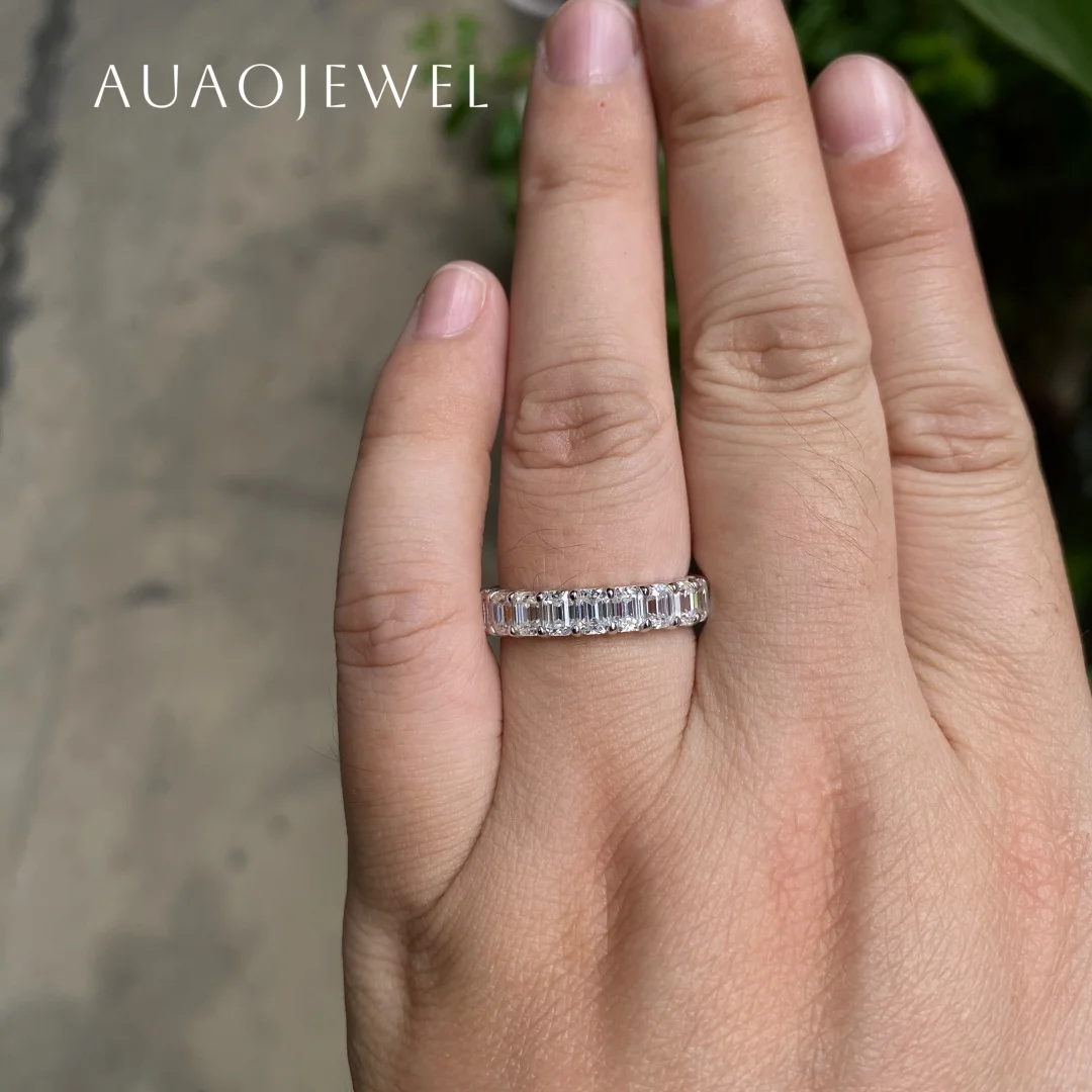 

AUAOJEWEL 0.5Carat Emerald Cut Moissanite Wedding Band Silver 925 14K 18K 9K 10K Real Gold Luxury Designer Women Accessories