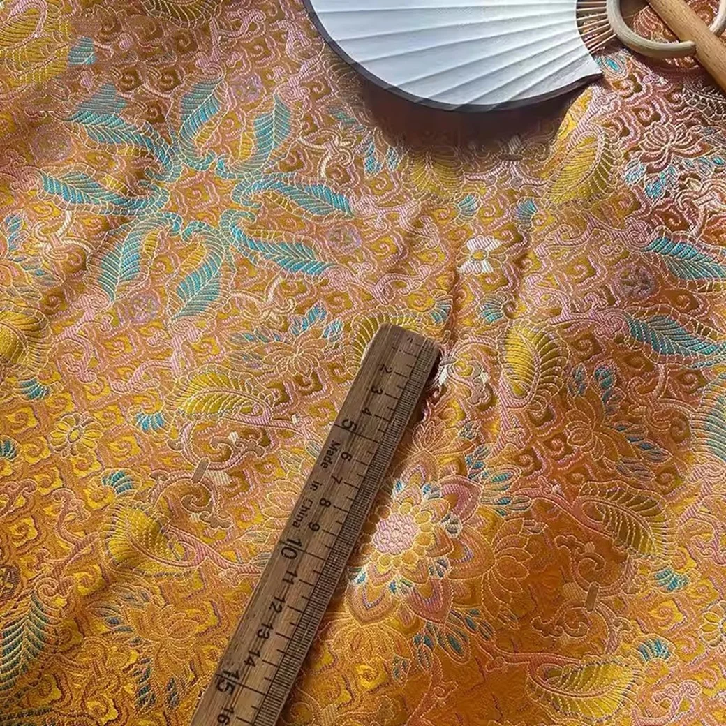 

Antique Gold Yellow Treasure Jacquard Fabric Ethnic Fashion Handmade Design Traditional Handloom Material for Home Decor