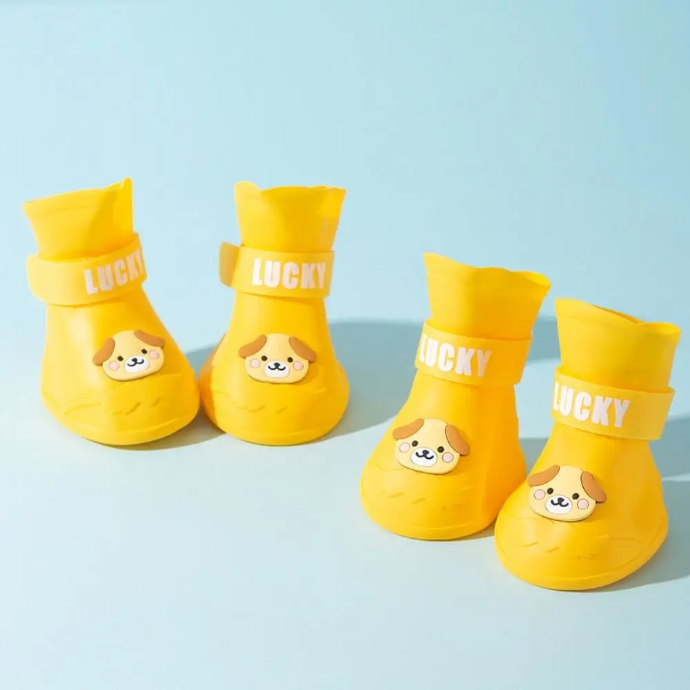 

4Pcs Cartoon WaterProof Pet Rainshoe Anti-slip Outdoor Footwear Socks Pet Silicone Boot Pet Accessories Dogs Cats