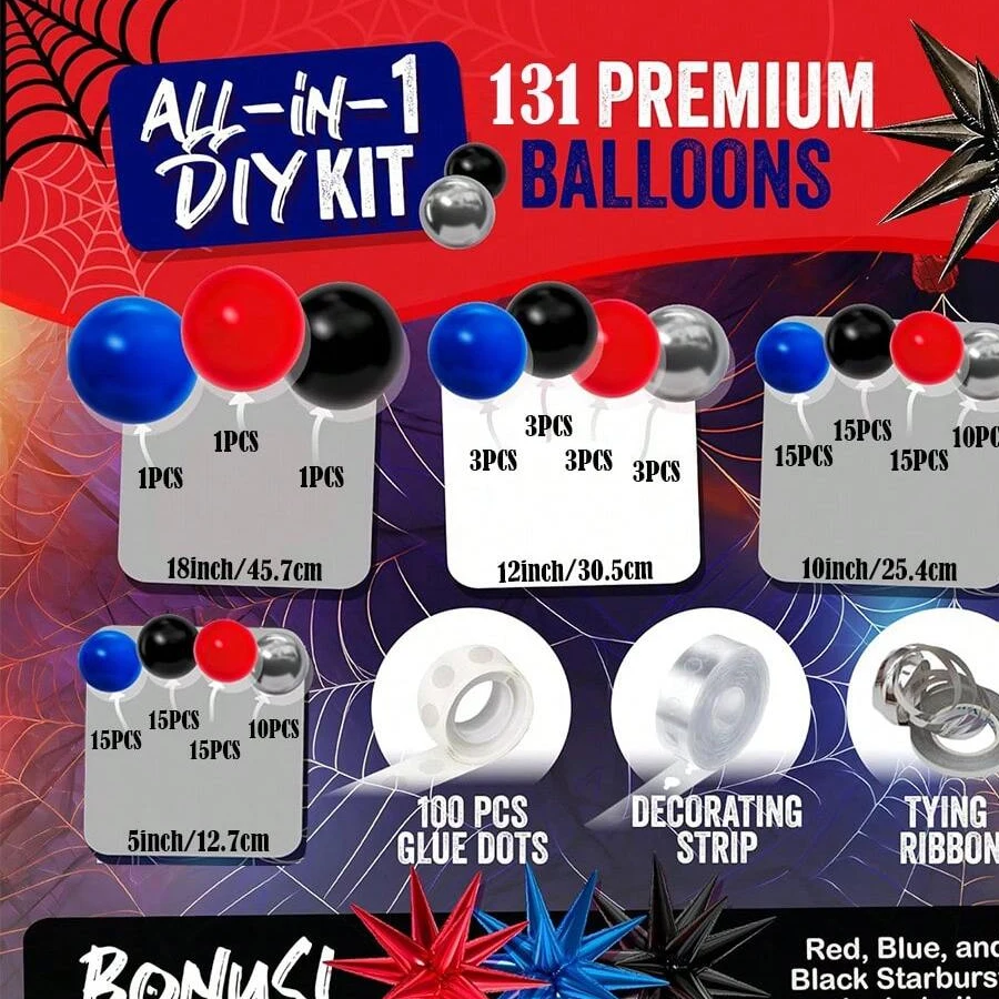 Spider Theme Party Decoration Black Red Blue Latex Balloons Garland Arch Kit for Super Hero Spidy Birthday Men Backdrop Supplies - view 2