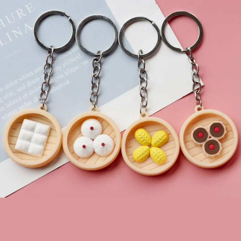 Imitation Chinese Breakfast Steamer Keychain Resin Key Ring Gourmet Food Leaf Bag Rice Cake Key Chain Party Gift Drop Shipping