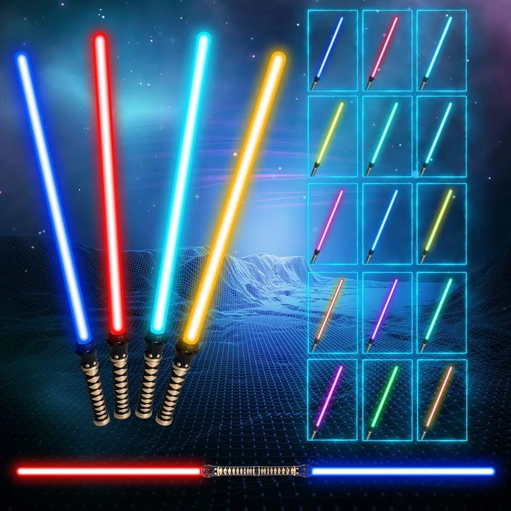 VATOS 4x Light Up Saber Sword FX Sound 15-Color for Kids Retractable Collapsable Lightsaber Toys Halloween Dress Up Xmas Warrior