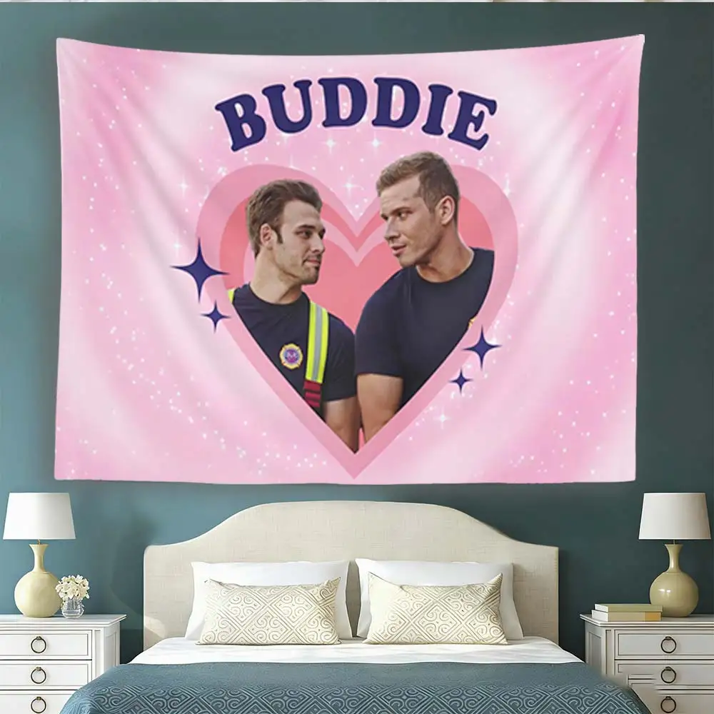 Buddie Buck & Eddie  Wall Tapestry Pink Glitter Heart Star Portrait  Wall Hanging Backdrop For TV Fans Bedroom Room Decoration