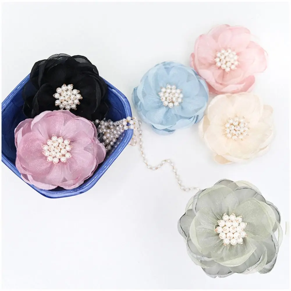 

5Pcs Sewing Fabric 3D Chiffon Flower Beads Center DIY Artificial Flower Burnt Edge Handmade DIY Sewing Applique