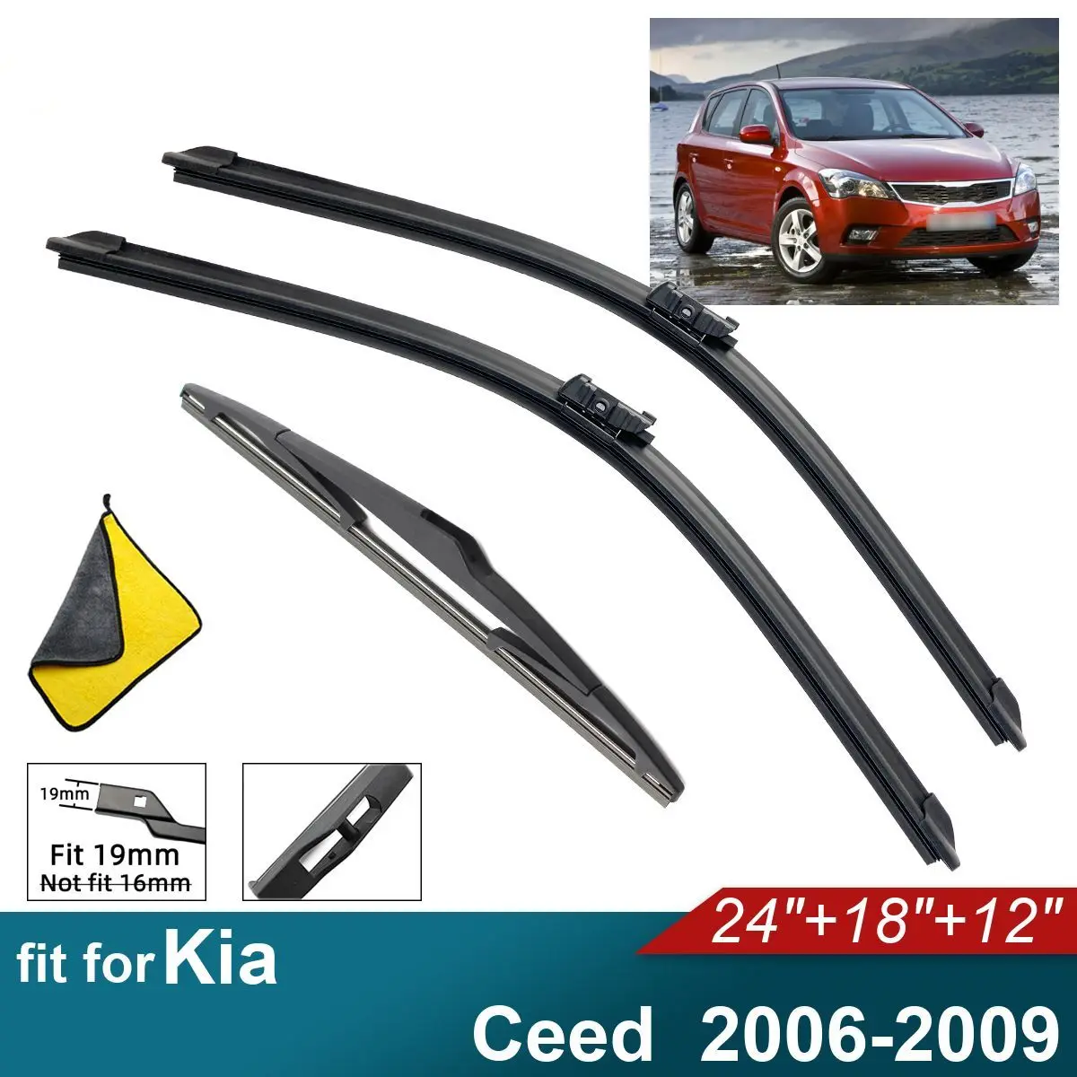 

Car Windshield Wiper Blades Fit For Kia Ceed Rear Wiper Blades Soft Rubber Auto Front Windscreen 2006 2007 2008 2009