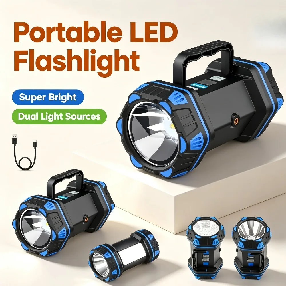 Multifunctional Emergency Flashlight USB Rechargeable LED Torch Portable Work Light for Outdoor Camping Daily Rescue Use