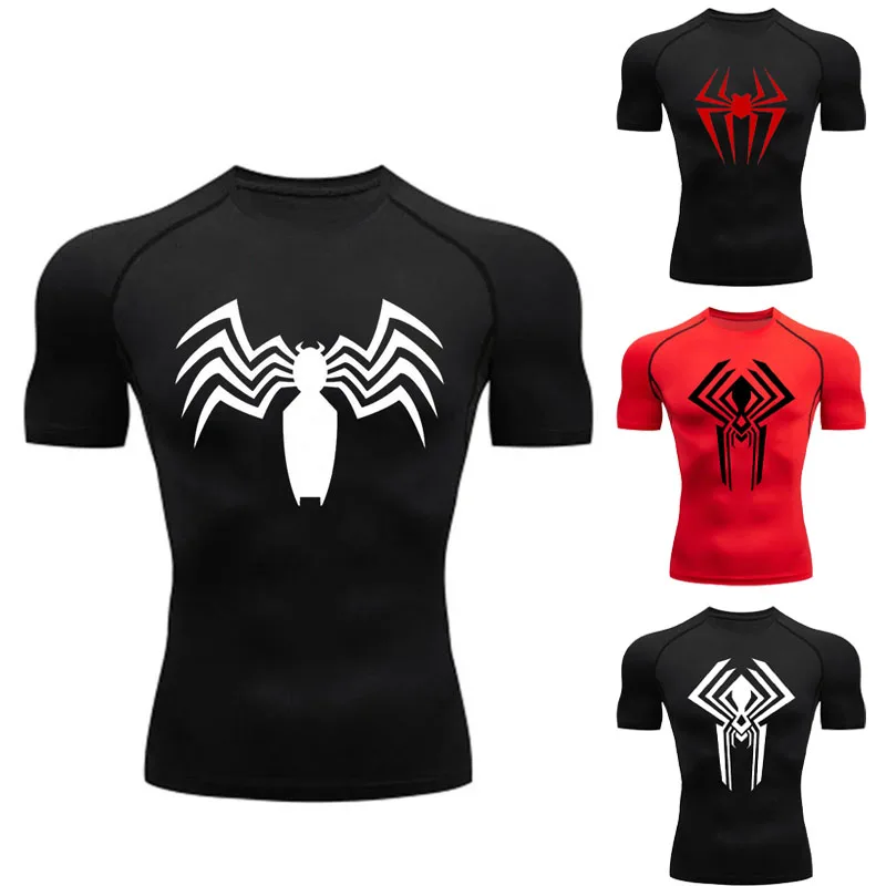 Spiderman Men's Compression Shirt Gym Quick Dry T-Shirt Tight Workout Tops Summer Printed Running Jersey Breathable Short Sleeve