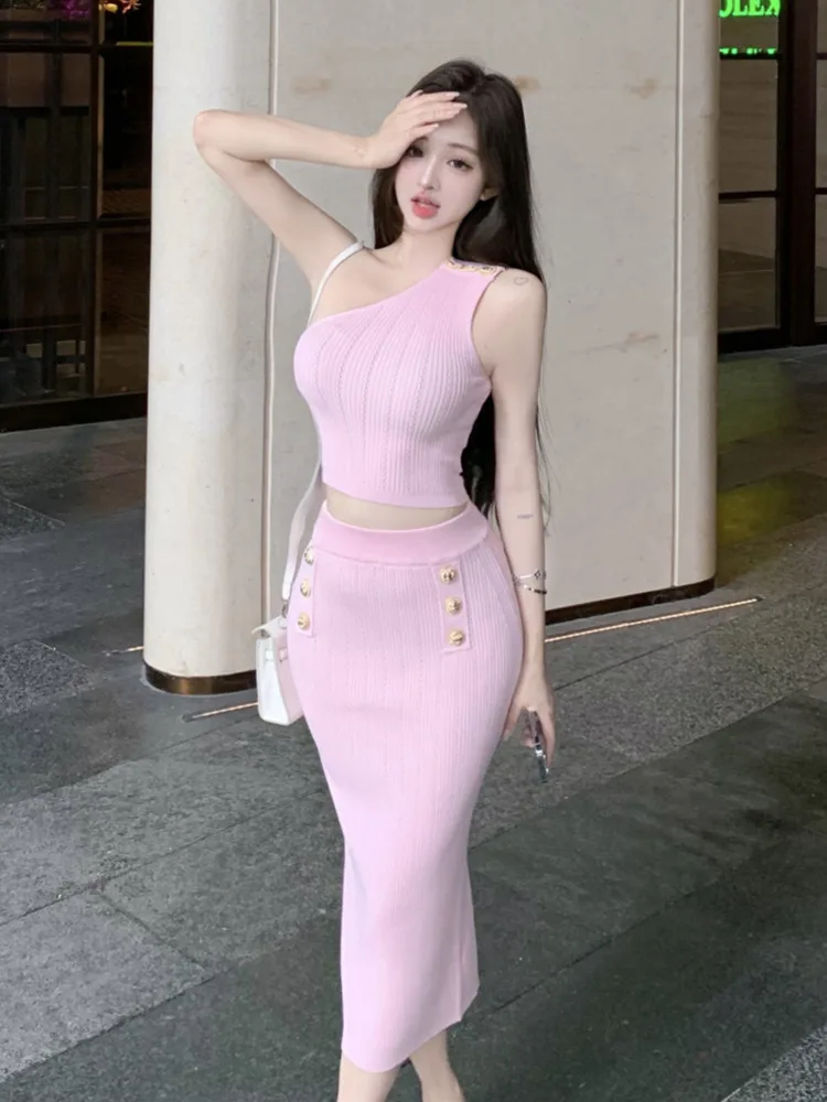 

High Quality Fashion Casual Knitted Two Piece Sets Women Outfits Sexy Sweater Crop Top + Long Skirt Suits Sweet 2 Piece Set