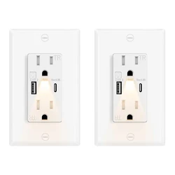 LED Night Light Outlet with 24W USB C+A Fast Charging, 4.8A, On/Off Switch