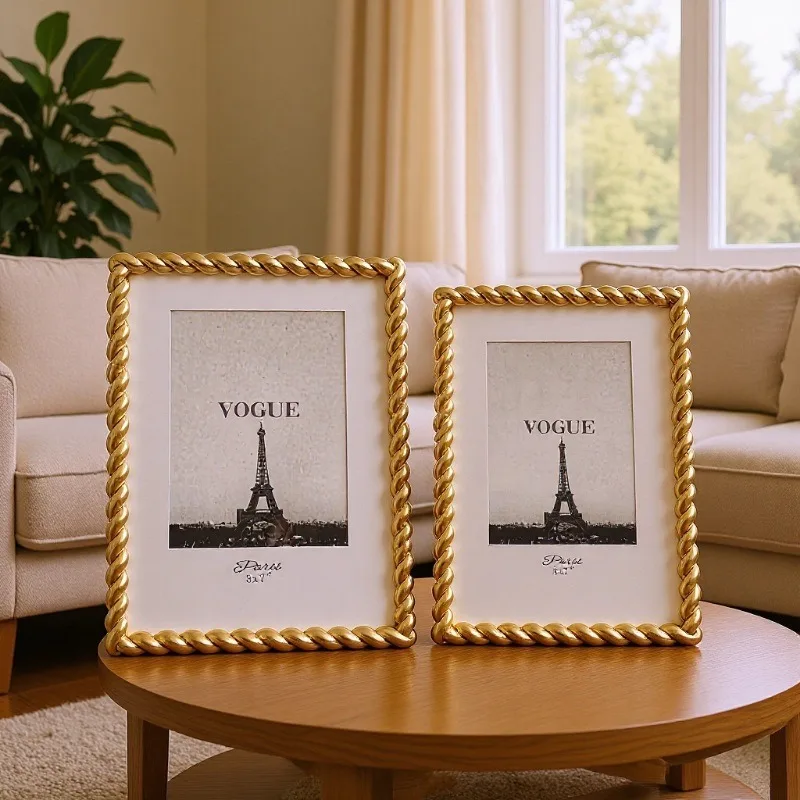 Modern simple threaded metal photo frame model room soft decoration table metal photo frame