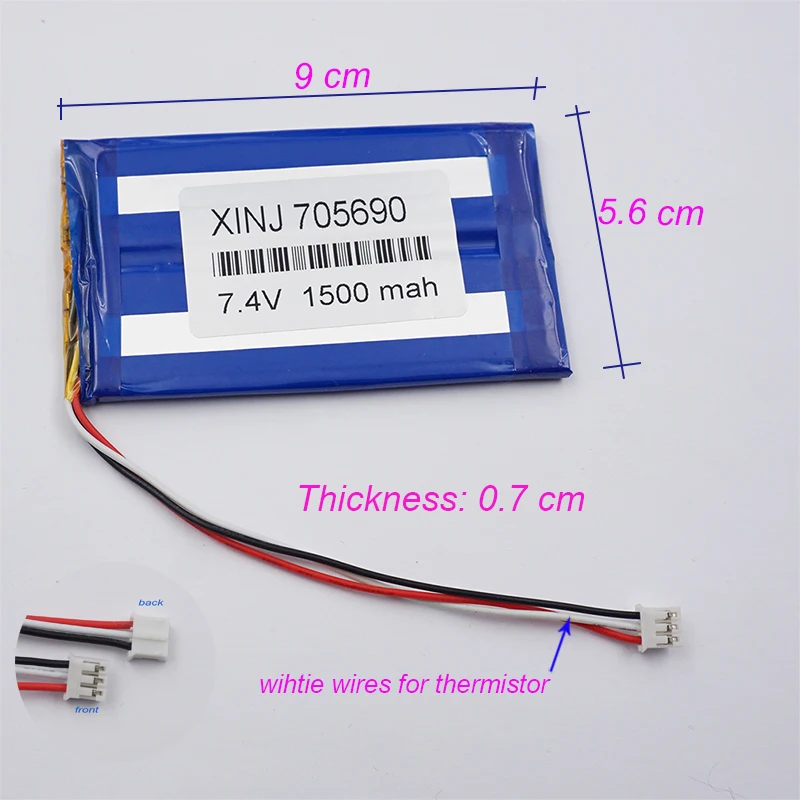 7.4V 1500 mAh 11.1Wh Polymer Li Lithium Lipo Battery Cell 705690 JST 3Pin 2.0mm Connector For MID ipod Portable DVD Tablet PC