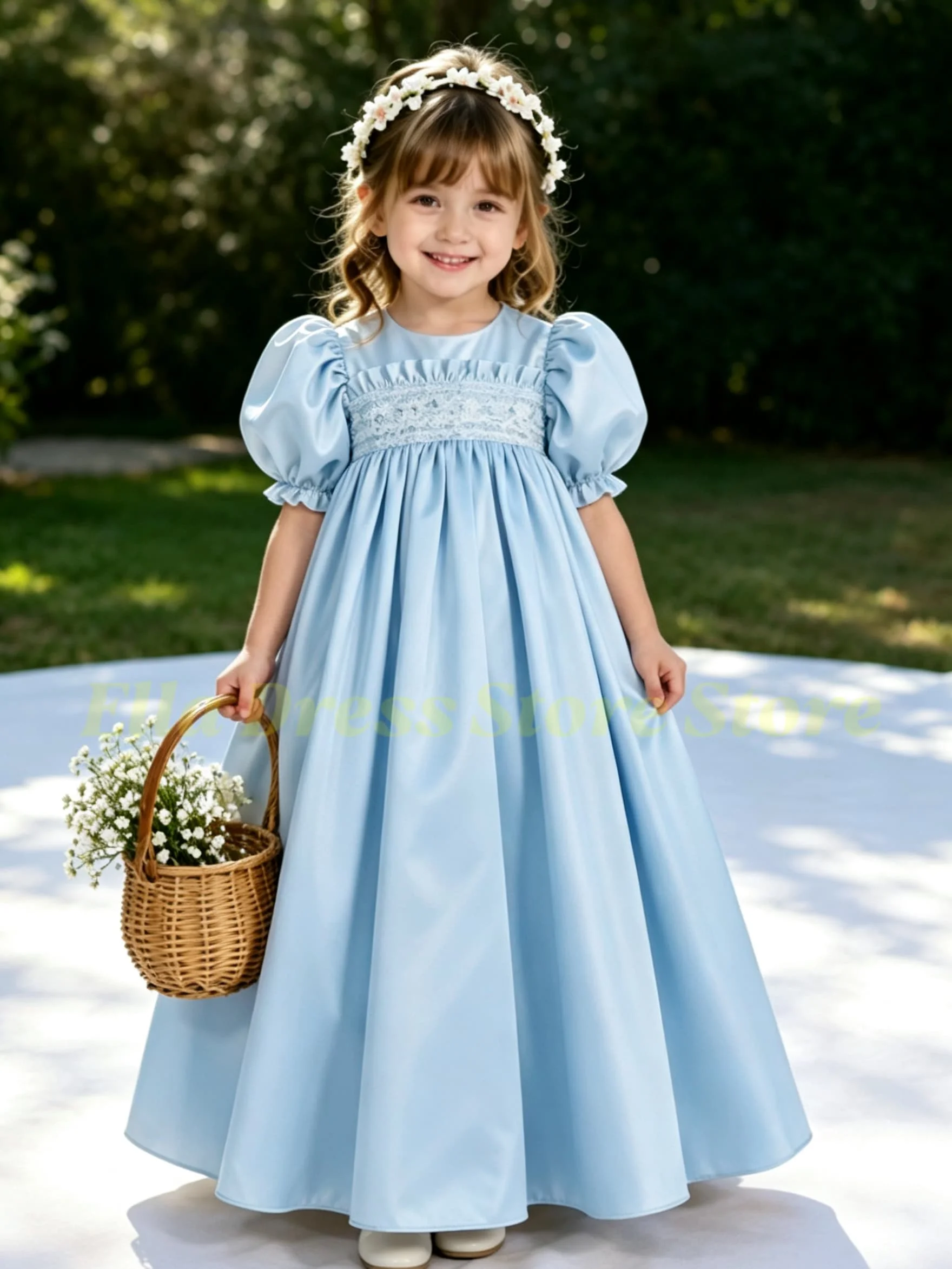 Großhandel Maßgefertigtes Himmelblaues Paillettenkleid für Kleine Mädchen mit Langen Ärmeln, Blumenmädchenkleid für Hochzeiten und Besondere Anlässe – Detail 2