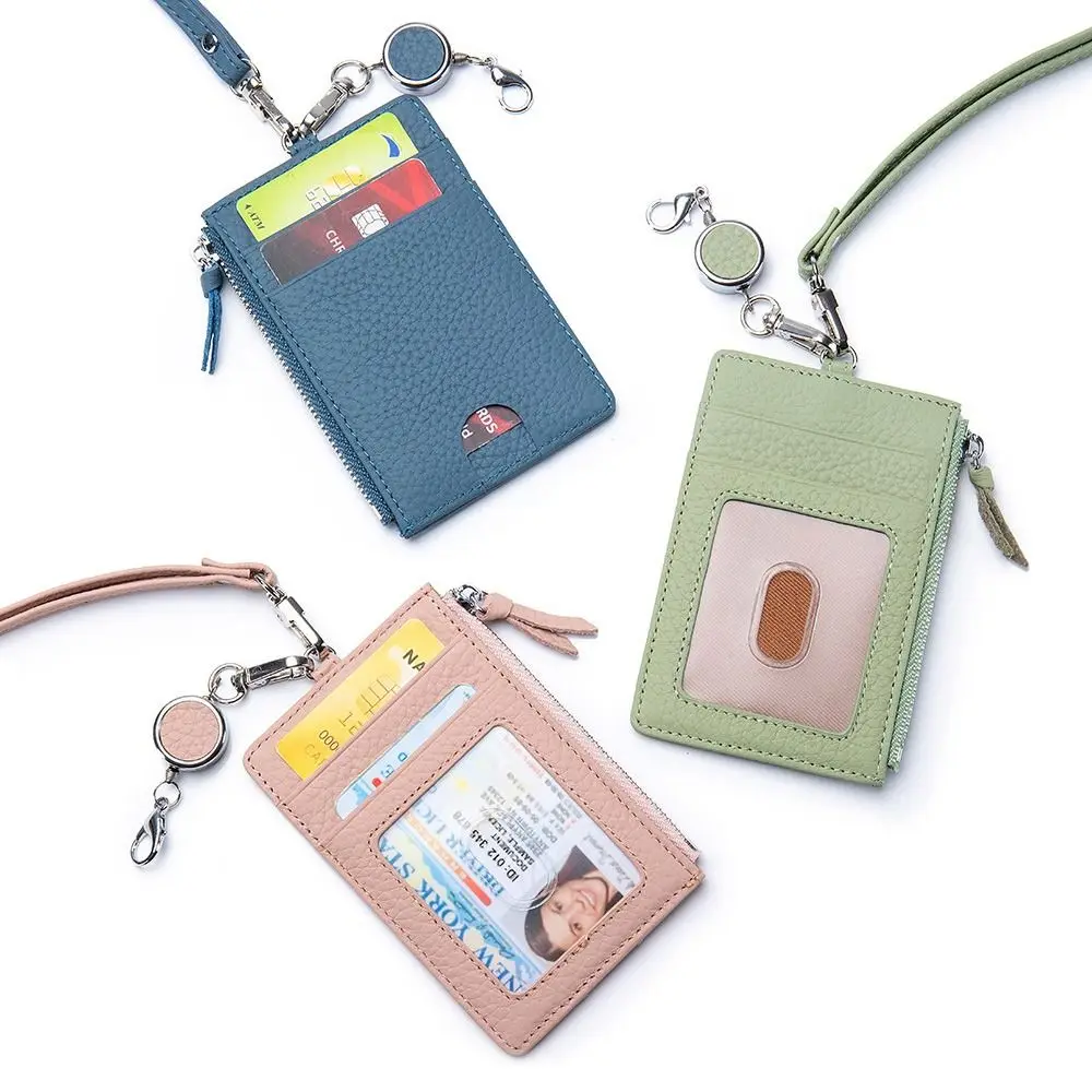 

Fashion Genuine Leather Card Holder With Buckle Lanyard Business ID Holders Multi-functional Card Cover for Men Women