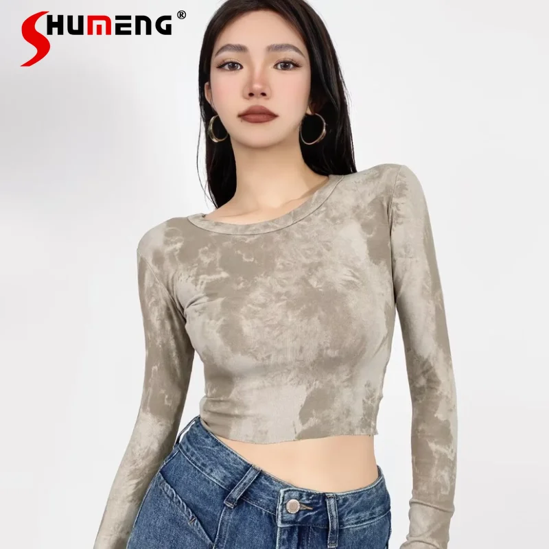 

Hot Girl Streetwear Fashion Slim Fit Exposed Navel Sexy Top Female Autumn Fashion Elegant All-Match Casual Bottoming T-Shirts