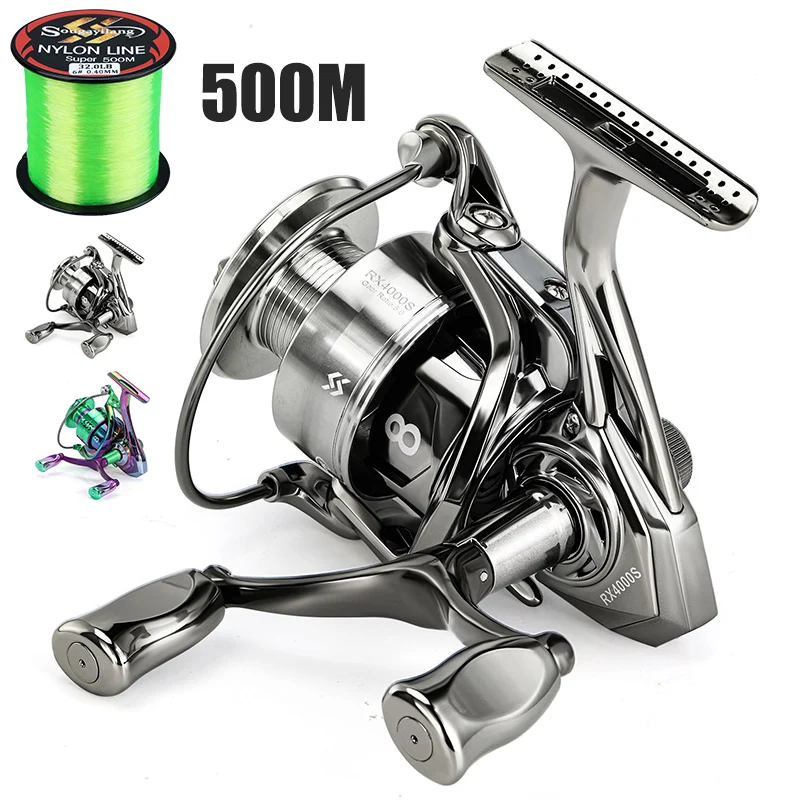 Sougayilang 1000-5000 Series Spinning Reel Aluminum Alloy Double Handle Rocker Max Drag 33LB Fishing Reel with 500m Fishing Line