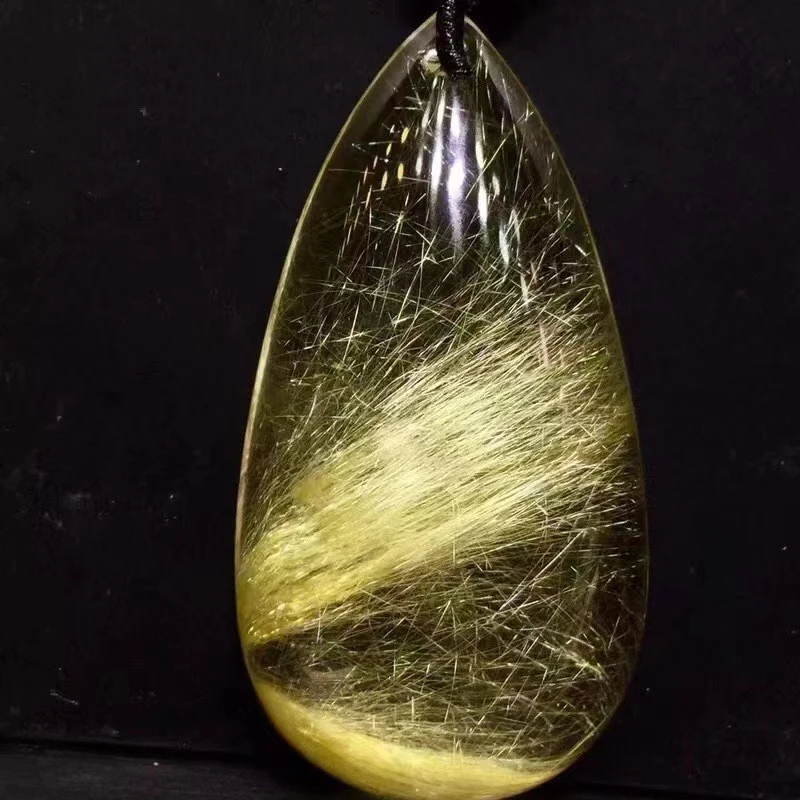 Natural Gold Rutilated Quartz Pendant Water Drop 53*28*14mm Flower Men Women Brazil AAAAAAA
