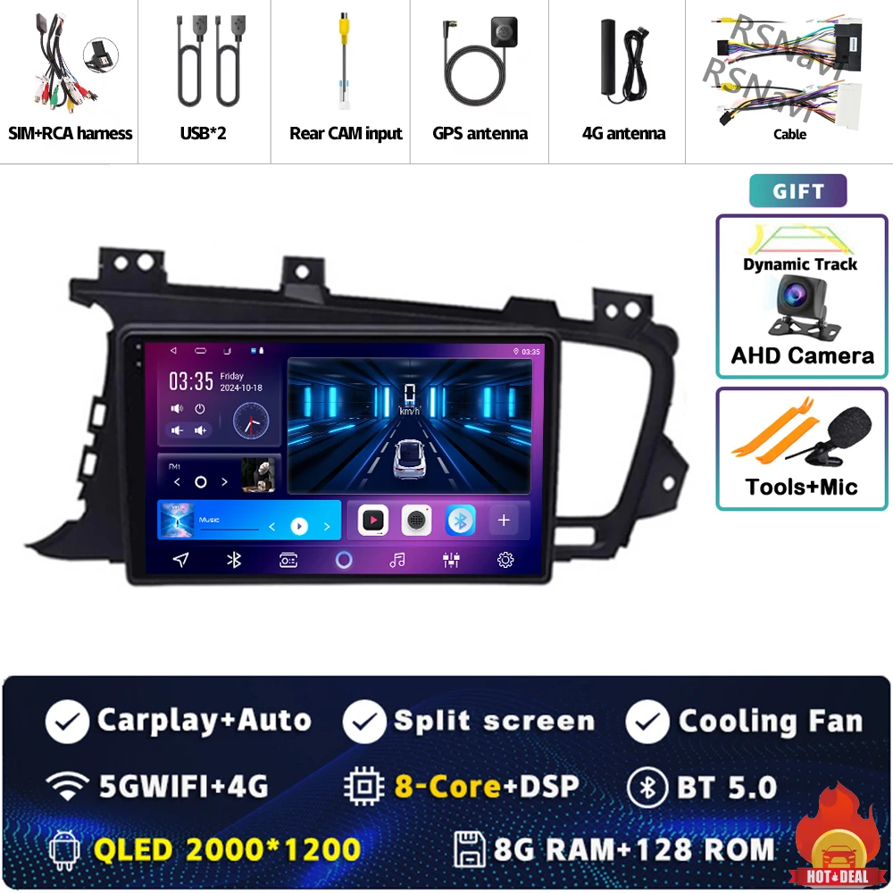 Plug en Play Android 15 Carplay Auto Qualcomm Scherm Autoradio Speler Voor KIA Kia K5 Optima 2011-2015 GPS Stereo Wifi + 4G DSP