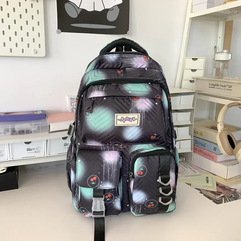 New Colorful Cherry Multifunctional Backpack 2024 High Beauty Lightweight Travel Bag Large Capacity Fresh and Cute School Bag