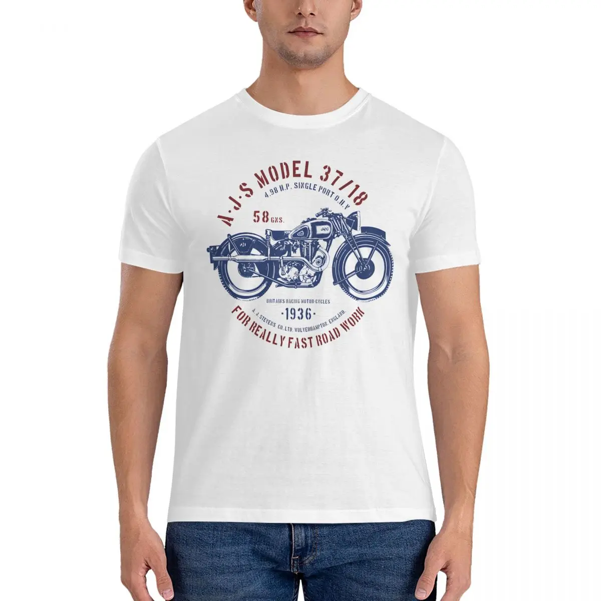 AJS 1936 Model 37 18 Motor-Cycle T-Shirt Men AJS Vintage Cotton Tee Shirt O Neck Short Sleeve Birthday Present Clothes