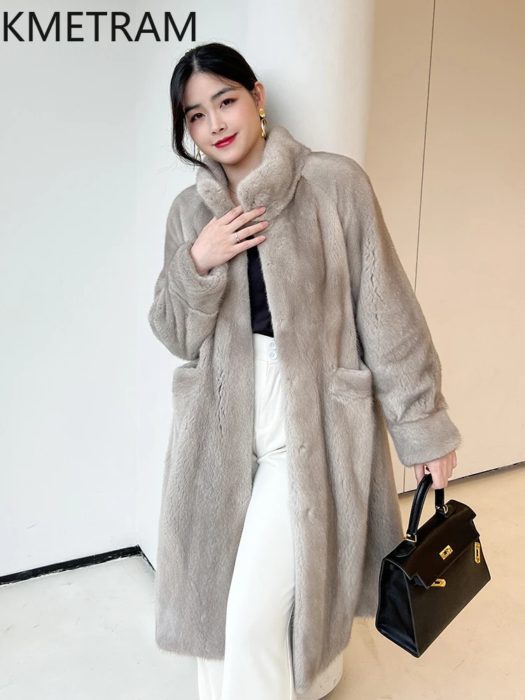 معطف فرو منك كامل طبيعي 100% من KMETRAM ملابس نسائية مخملية باللون الأرجواني سترة طويلة من الفرو 2025 manteaux hiver فام #2
