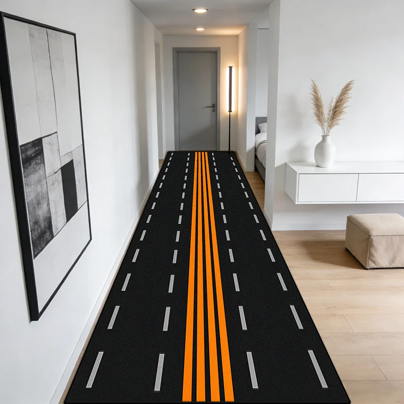 Modern Trendy Highway Lanes Non-slip Doorway Rug Easy Clean Soft Long Corridor Carpet Foldable Lint-free Long Runner Floor Mats