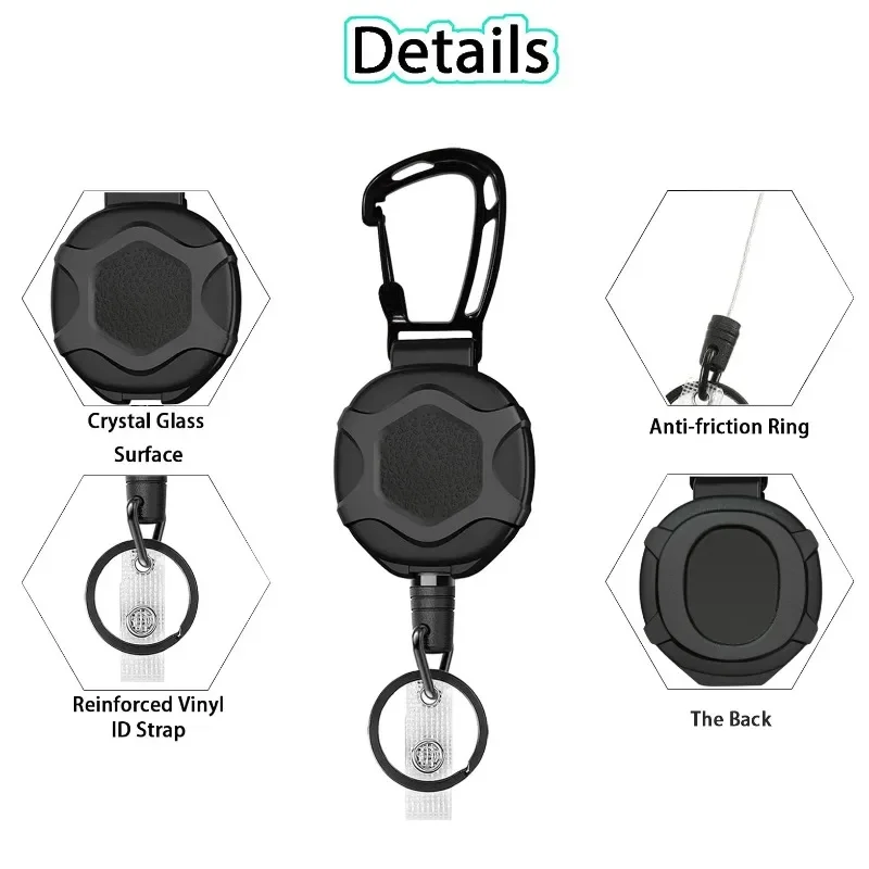 1pc Heavy Duty Retractable Badge Reel Keychain Strap Tactical ID Badge Reel Strap Steel Retractable Rope