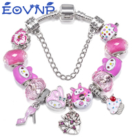 New Fashion Pink Donuts Beads Charm Bracelets Fits DIY Brand Bracelets Bangles For Women Girl Kids Bijoux Pulseras Jewelry Gift