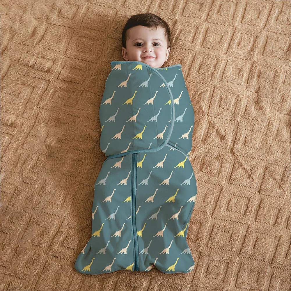 100% Cotton Sleepsack Swaddle 3-Way Removable Adjustable Wearable Blanket Cartoon Dinosaur 0-6 Months Baby Sleeping Bag Tog1.0