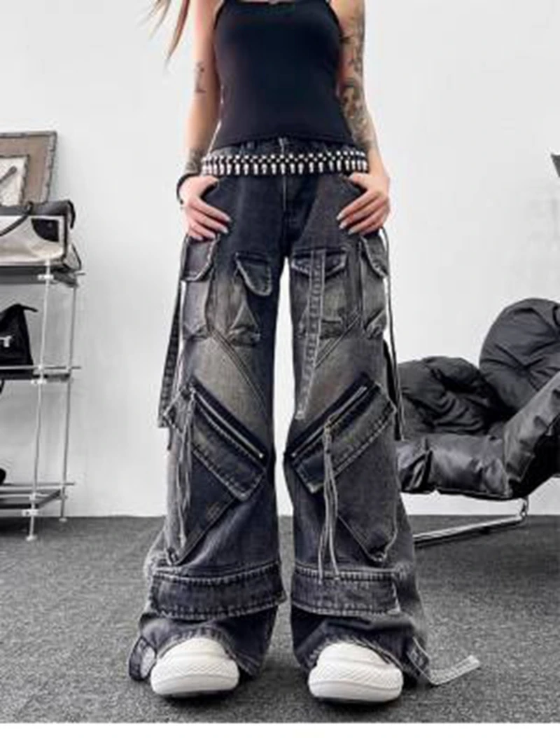 Y2K Streetwear Heavy Jeans Clothing Men Women Hip Hop Retro Pockets Baggy Cargo Pants Baggy Jeans Low Rise Wide Leg Trousers