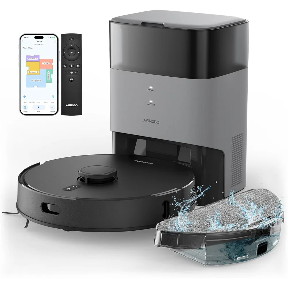 

Robot Vacuum and Mop Combo, Self-Emptying, 60-Day Capacity, Home Mapping, Schedule, Wi-Fi/App/Remote, 180mins Runtime