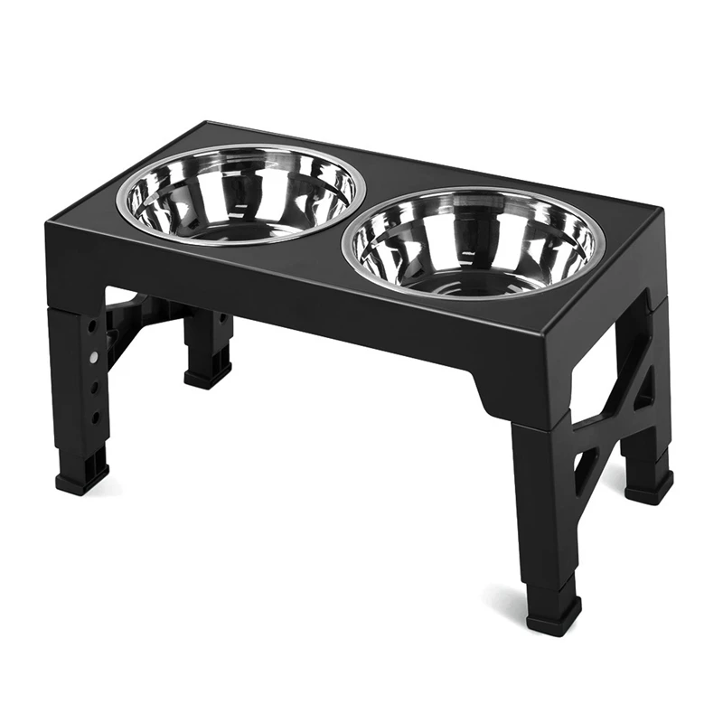 

A85Q-Elevated Dog Bowls With 2 Stainless Steel Dog Food Bowls, Adjusts To 5 Height For Small And Big Dogs, Black