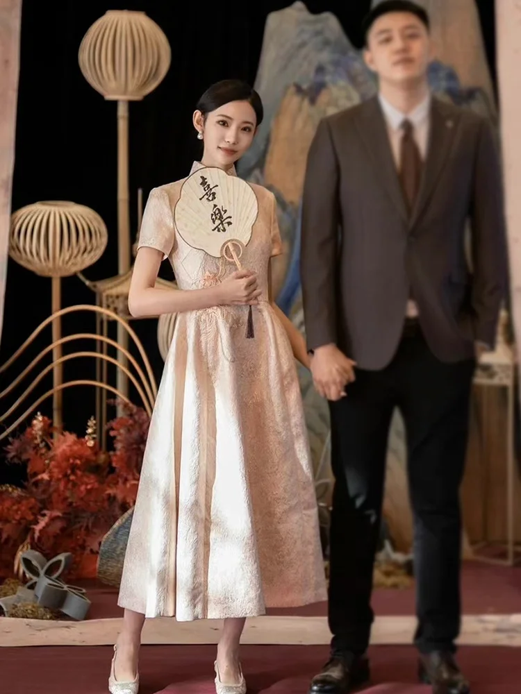 

Ele Engagement Dr Chinese Sle Wedding Guest Dr Return Home Par Dr Mid-Length A-Line Skirt