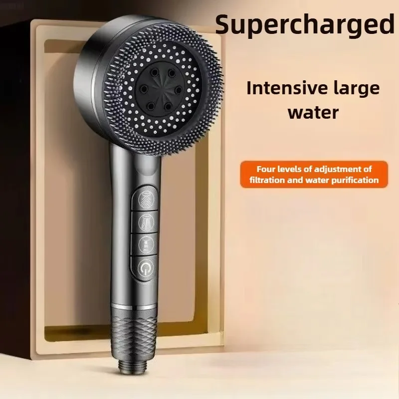 

4 Modes Shower Head with Filter Element One-Key Stop High Pressure Showerhead Water Massage Shower Sprayer Head