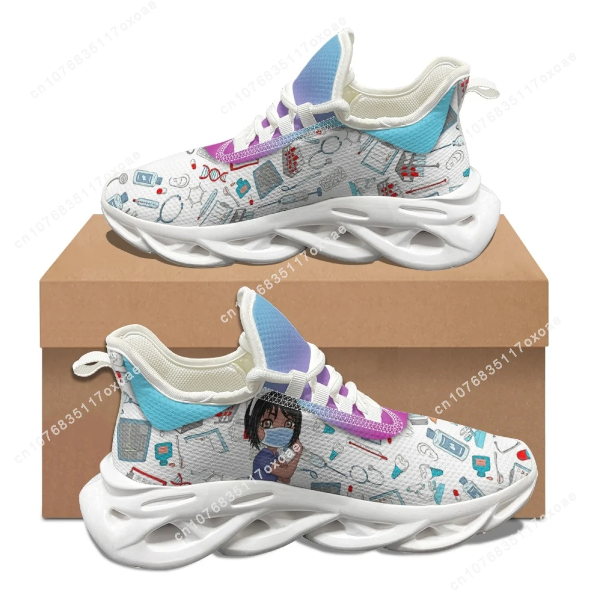 Medical Nurse Printed Women's Flat Shoes Hospital Equipment Design Breathable Sneakers Female Nursing Gift Shoes Zapatos Mujer